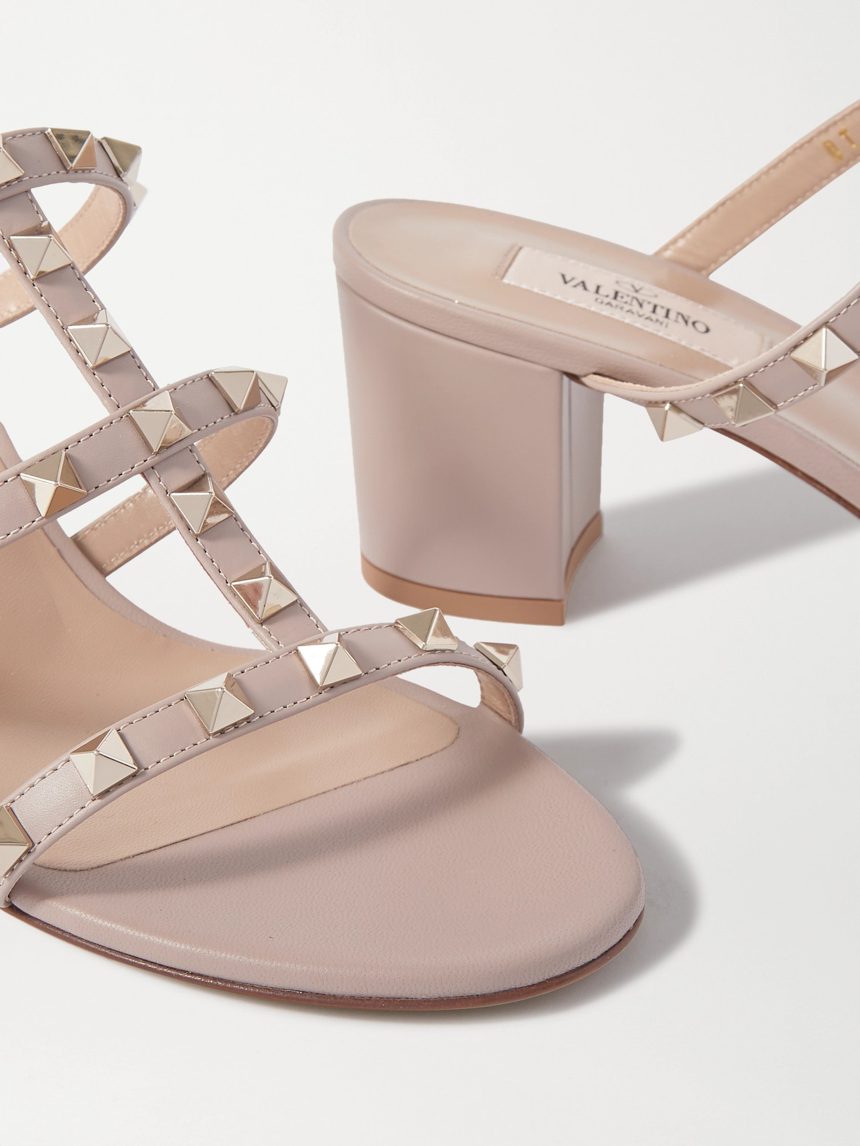 Shop Valentino Garavani Rockstud 60 Leather Mules In Neutrals