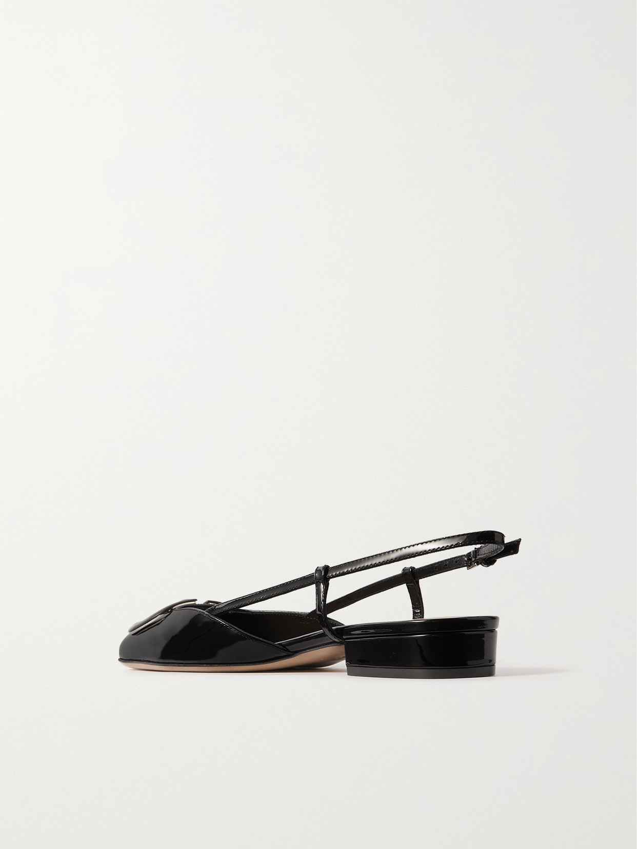 Shop Valentino Vlogo Patent-leather Slingback Flats In Black