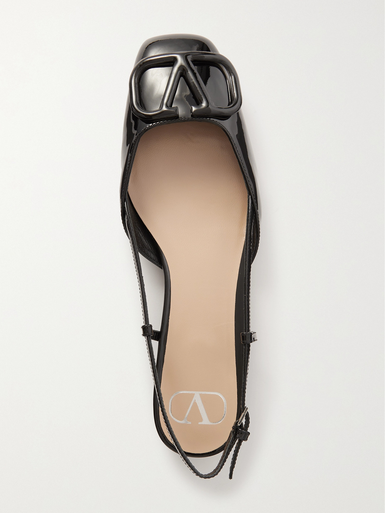 Shop Valentino Vlogo Patent-leather Slingback Flats In Black