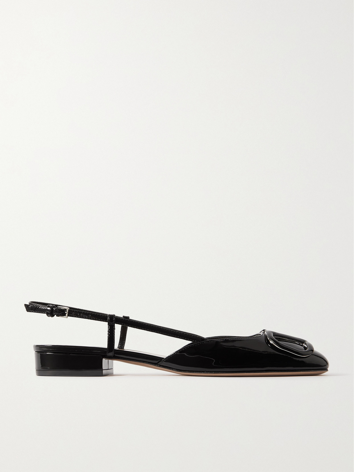 Valentino Garavani Vlogo Patent-leather Slingback Flats In Black