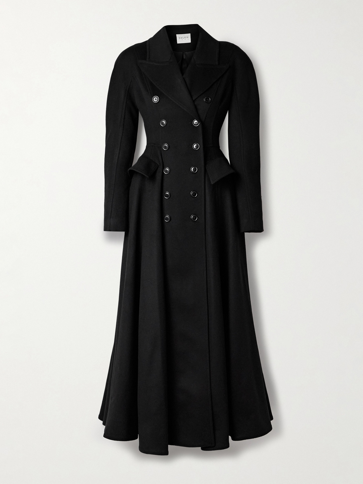 Salon 1884 Etienne Double-breasted Pleated Wool And Cashmere-blend Coat In Black