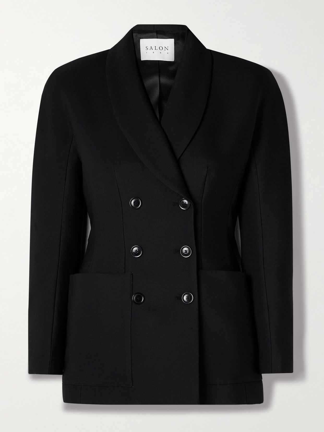 Salon 1884 Simone Double-breasted Wool And Silk-blend Twill Blazer In Black