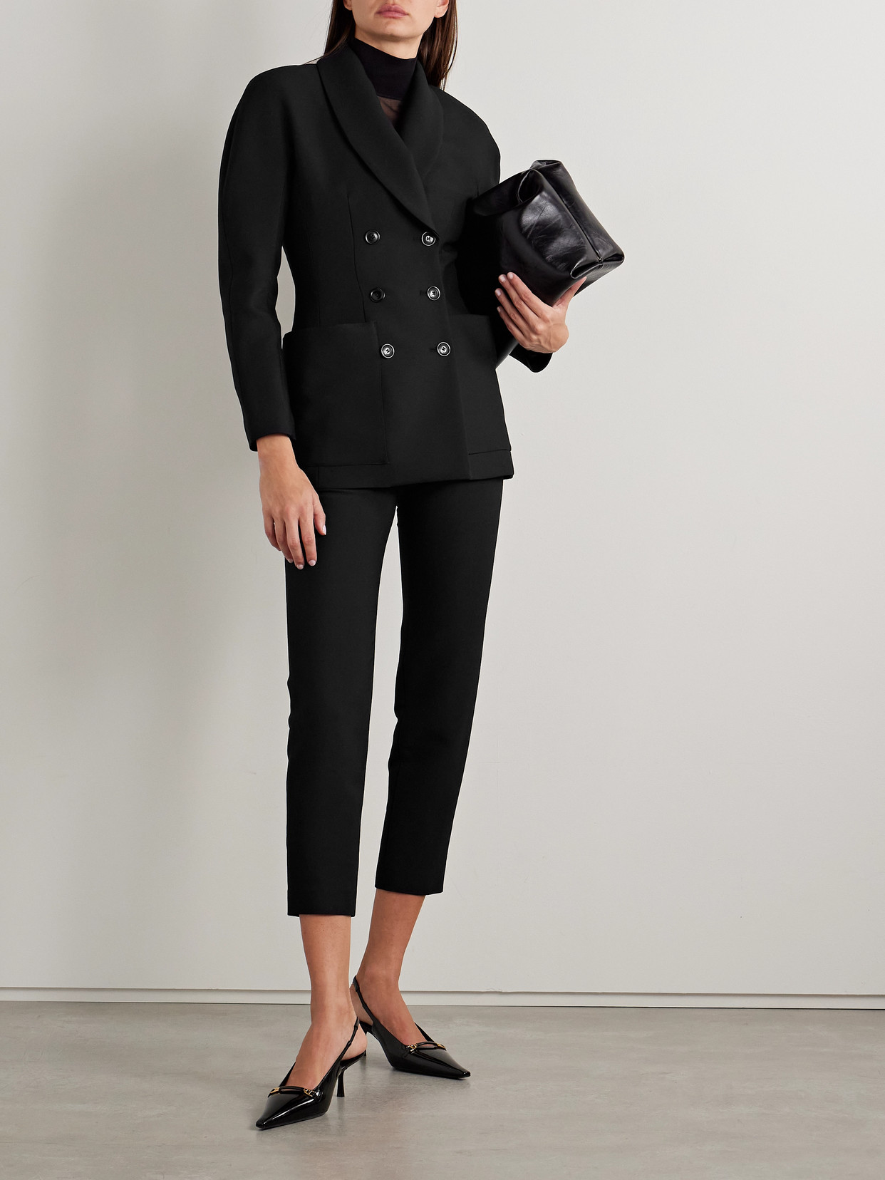 Salon 1884 Simone Double-breasted Wool And Silk-blend Twill Blazer In Black