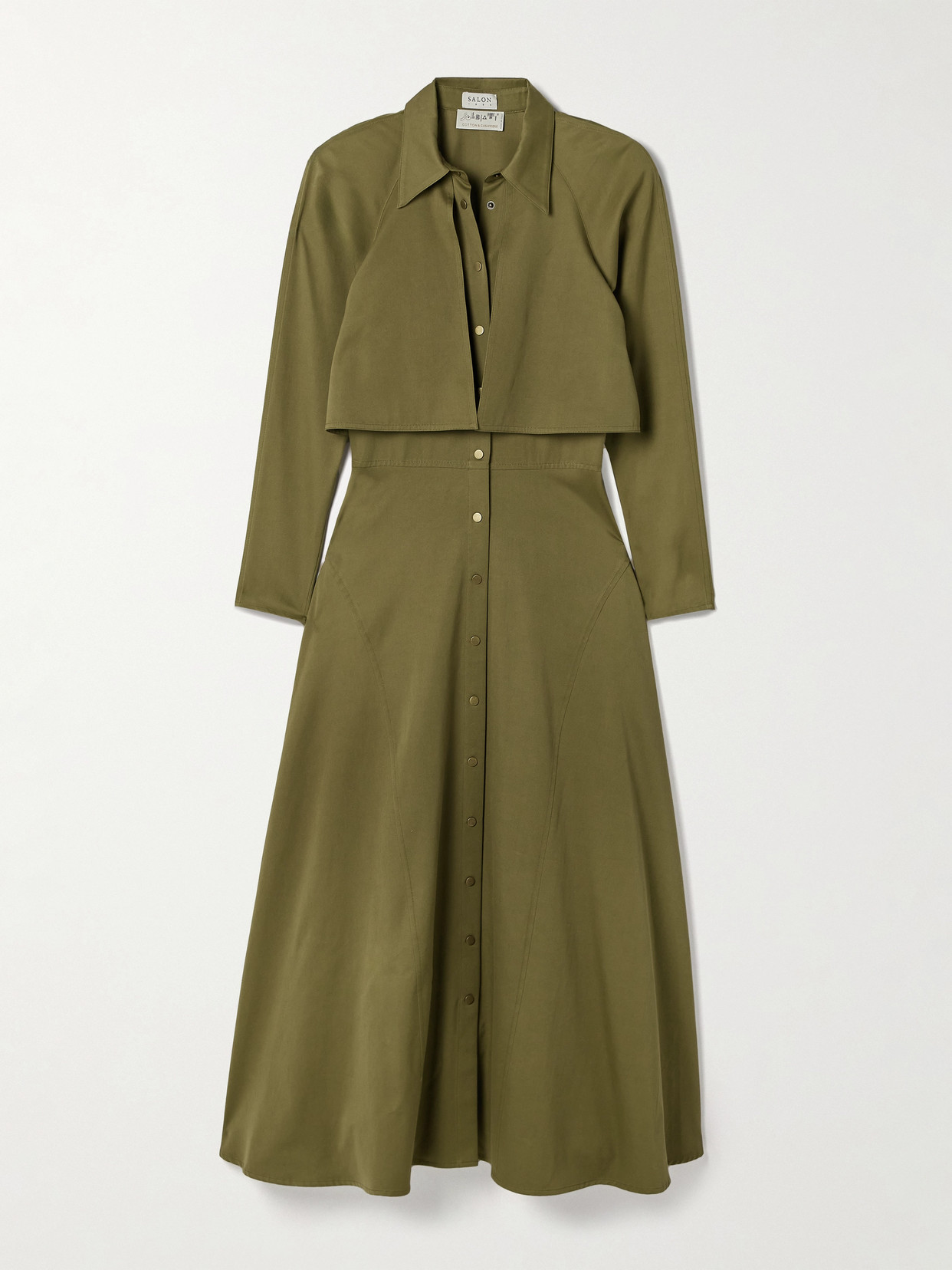 Salon 1884 Anais Cotton And Cashmere-blend Twill Maxi Shirt Dress In Green