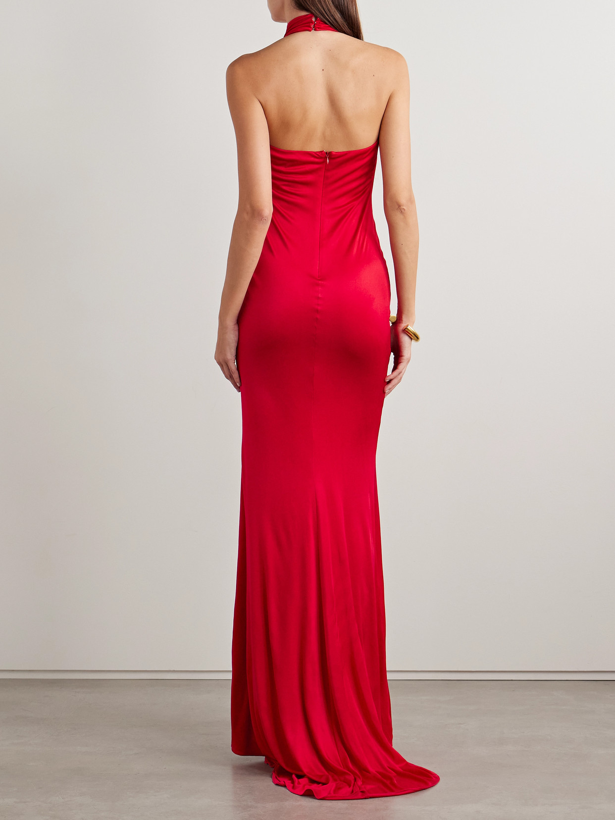 Salon 1884 Dominique Silk-satin Jersey Halterneck Gown In Red