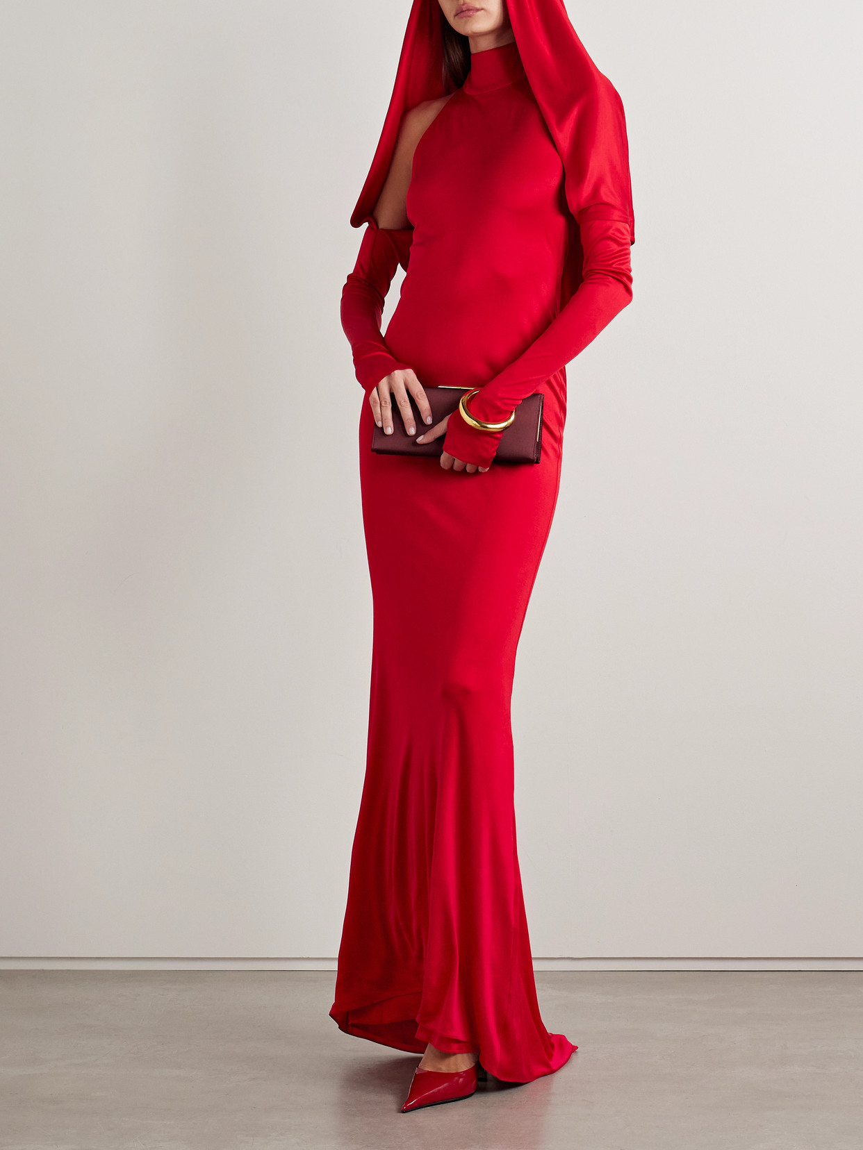 Salon 1884 Dominique Silk-satin Jersey Halterneck Gown In Red