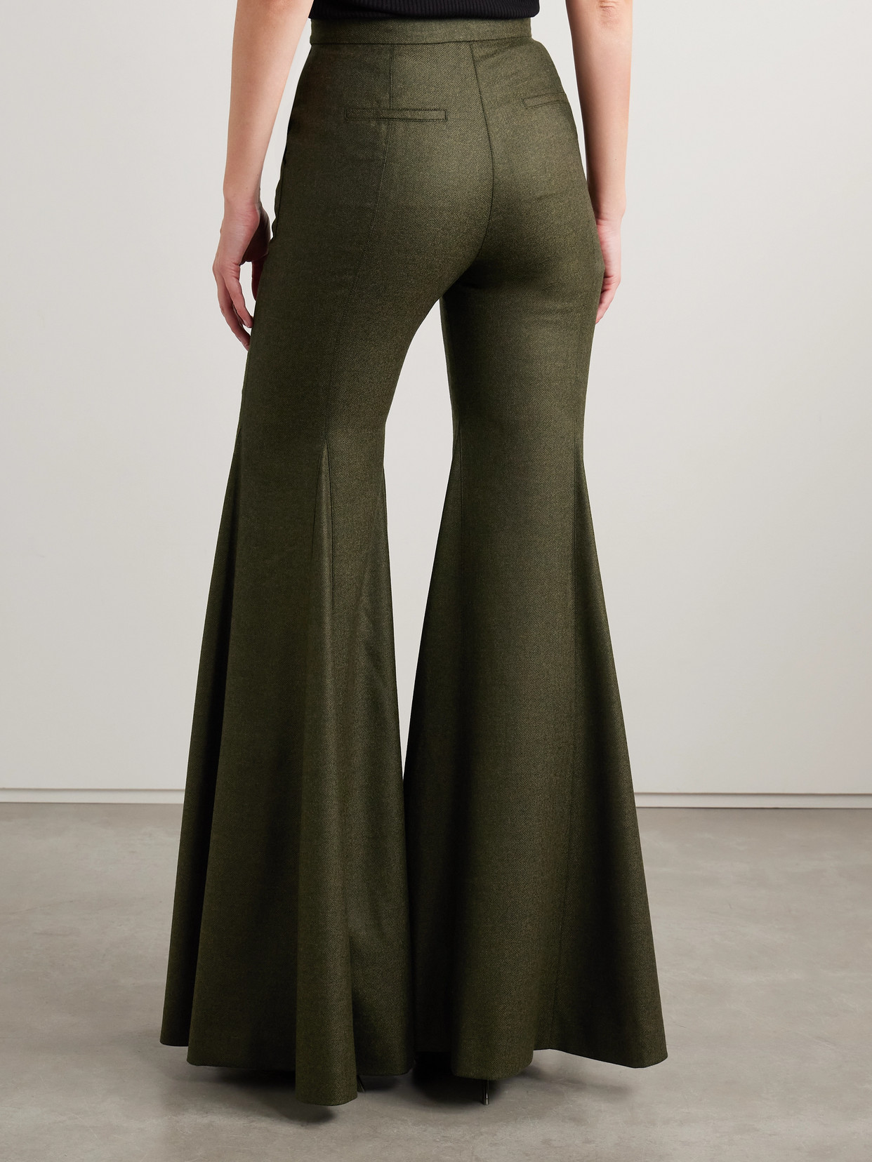 Salon 1884 Leon Wool And Cashmere-blend Twill Flared Pants In Green