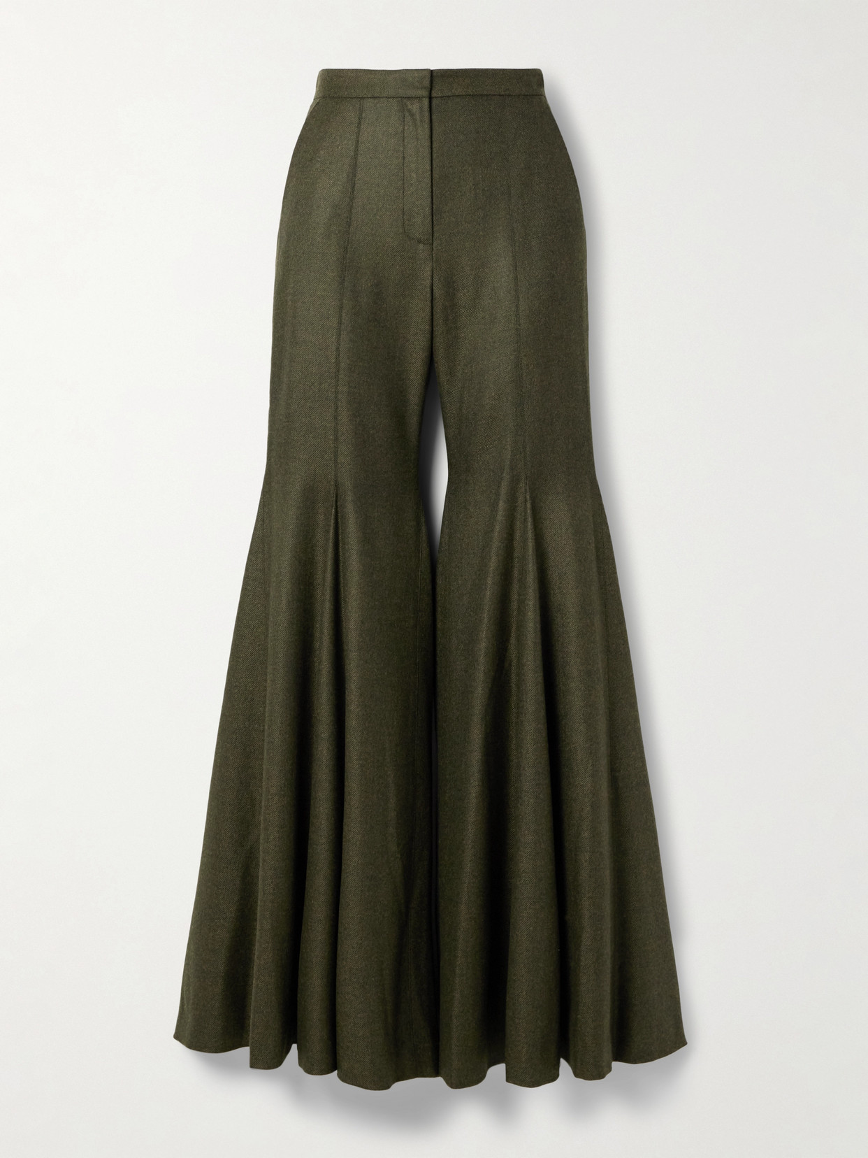 Salon 1884 Leon Wool And Cashmere-blend Twill Flared Pants In Green