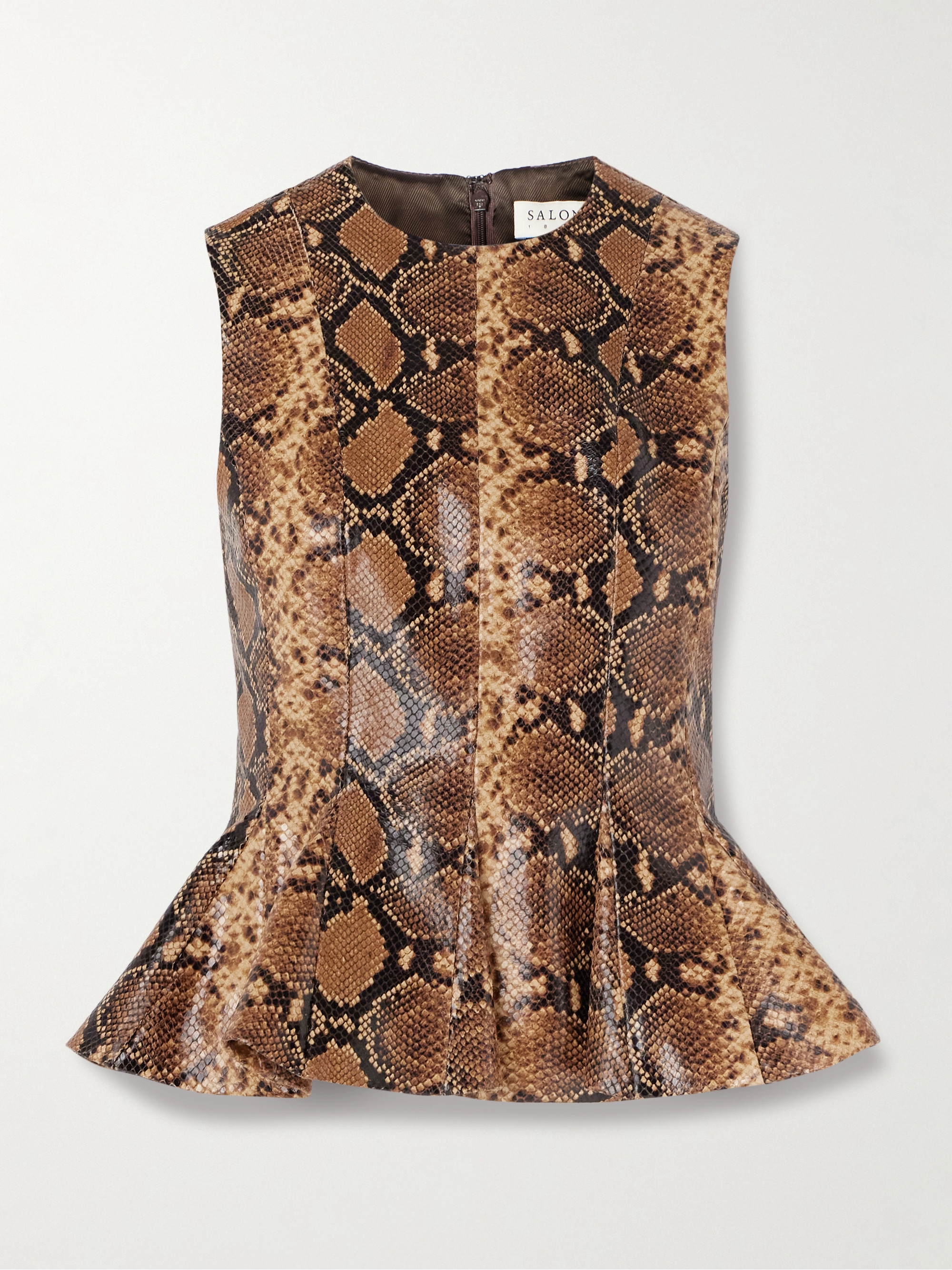 Salon 1884 Izabel paneled snake-effect leather peplum top thumbnail