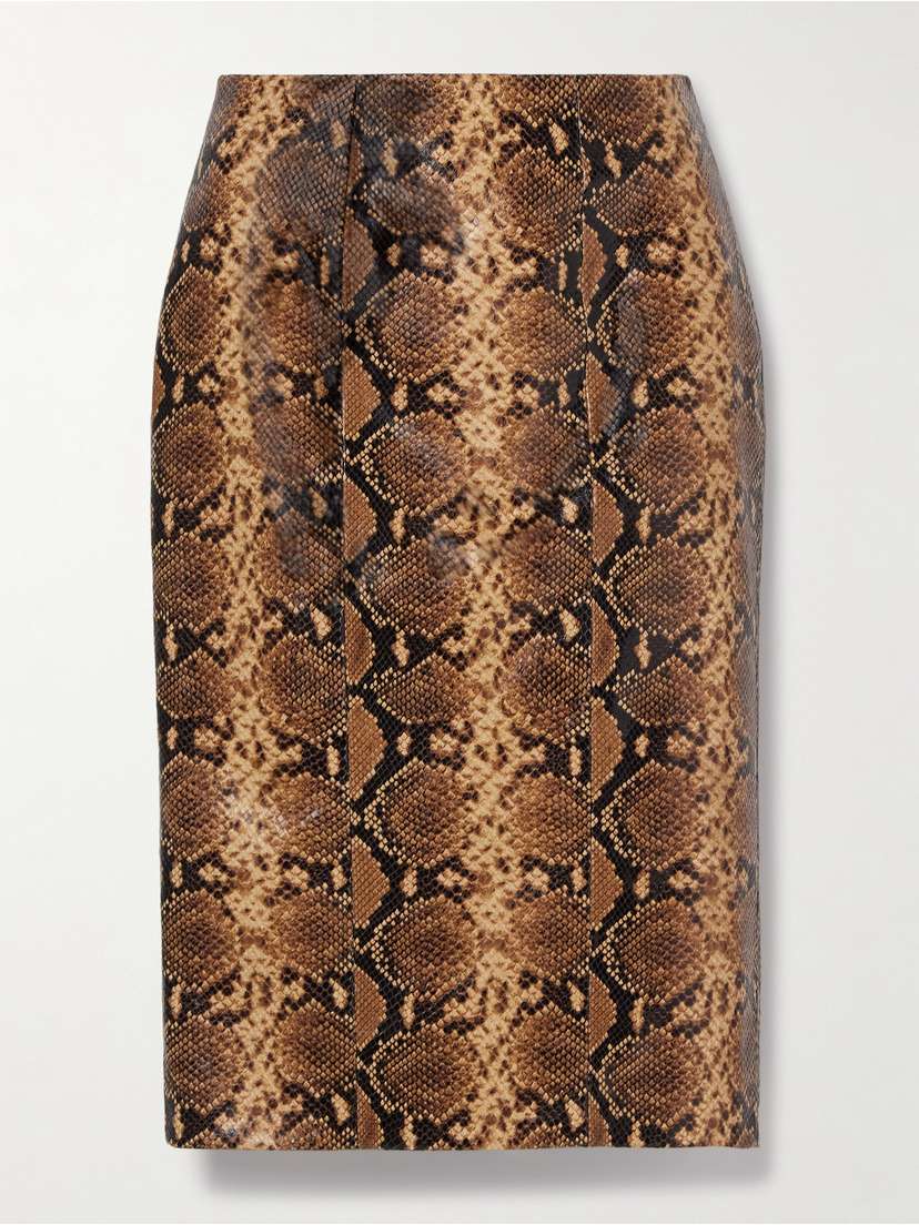 Salon 1884 Yvette Paneled Snake-effect Leather Skirt