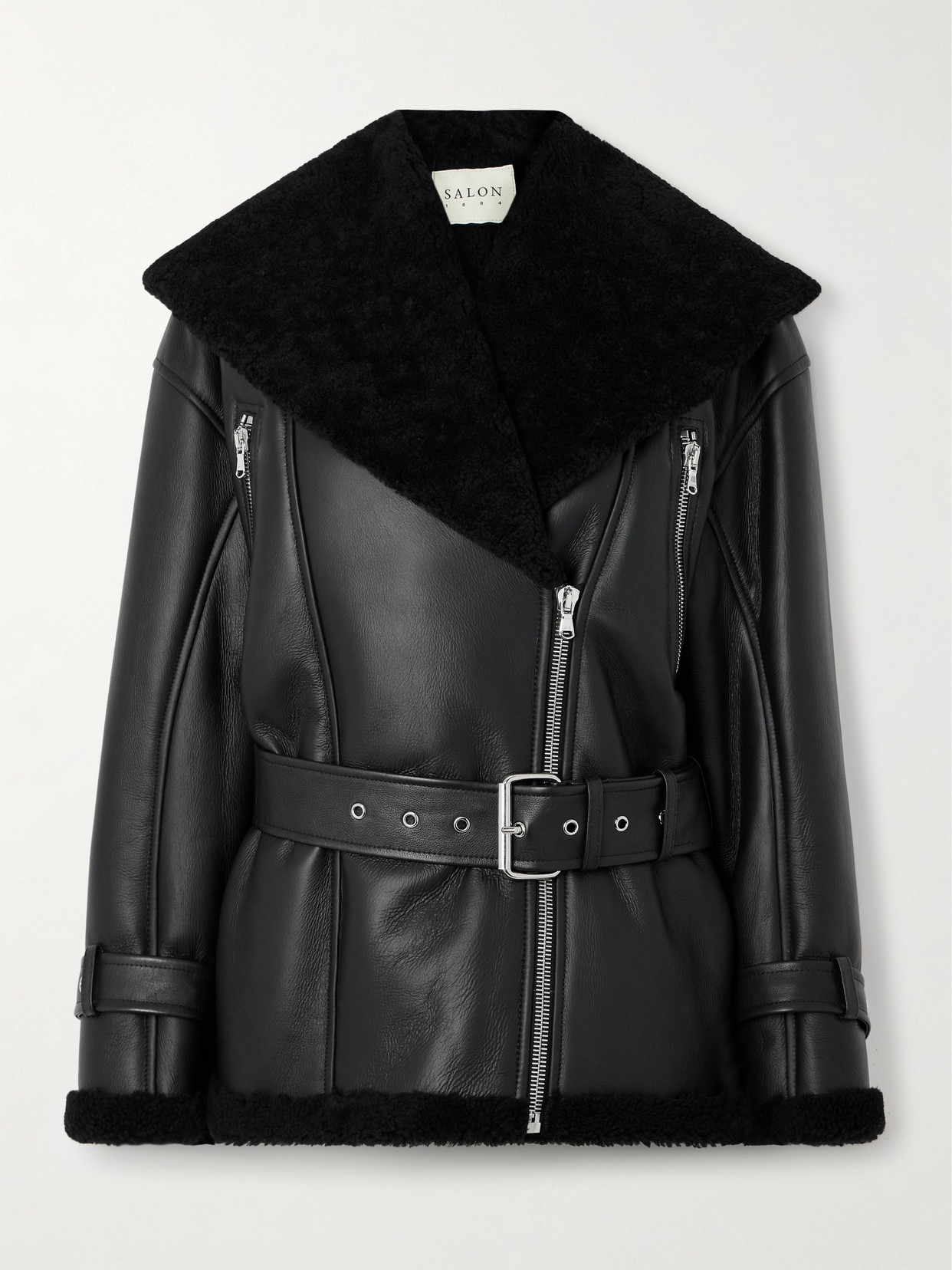 Salon 1884 Marcelle Belted Shearling Jacket In Black