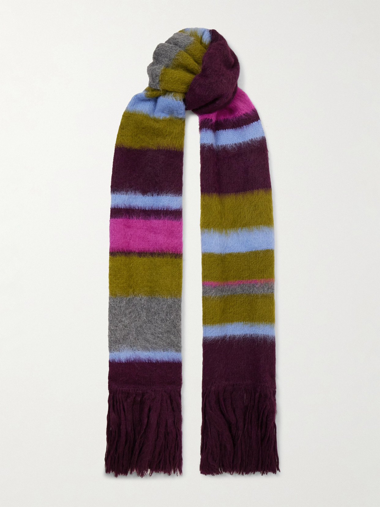 The Elder Statesman Thistle Fringed Striped Alpaca-blend Scarf In Multi