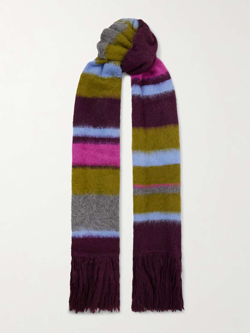 The Elder Statesman Thistle Fringed Striped Alpaca-blend Scarf