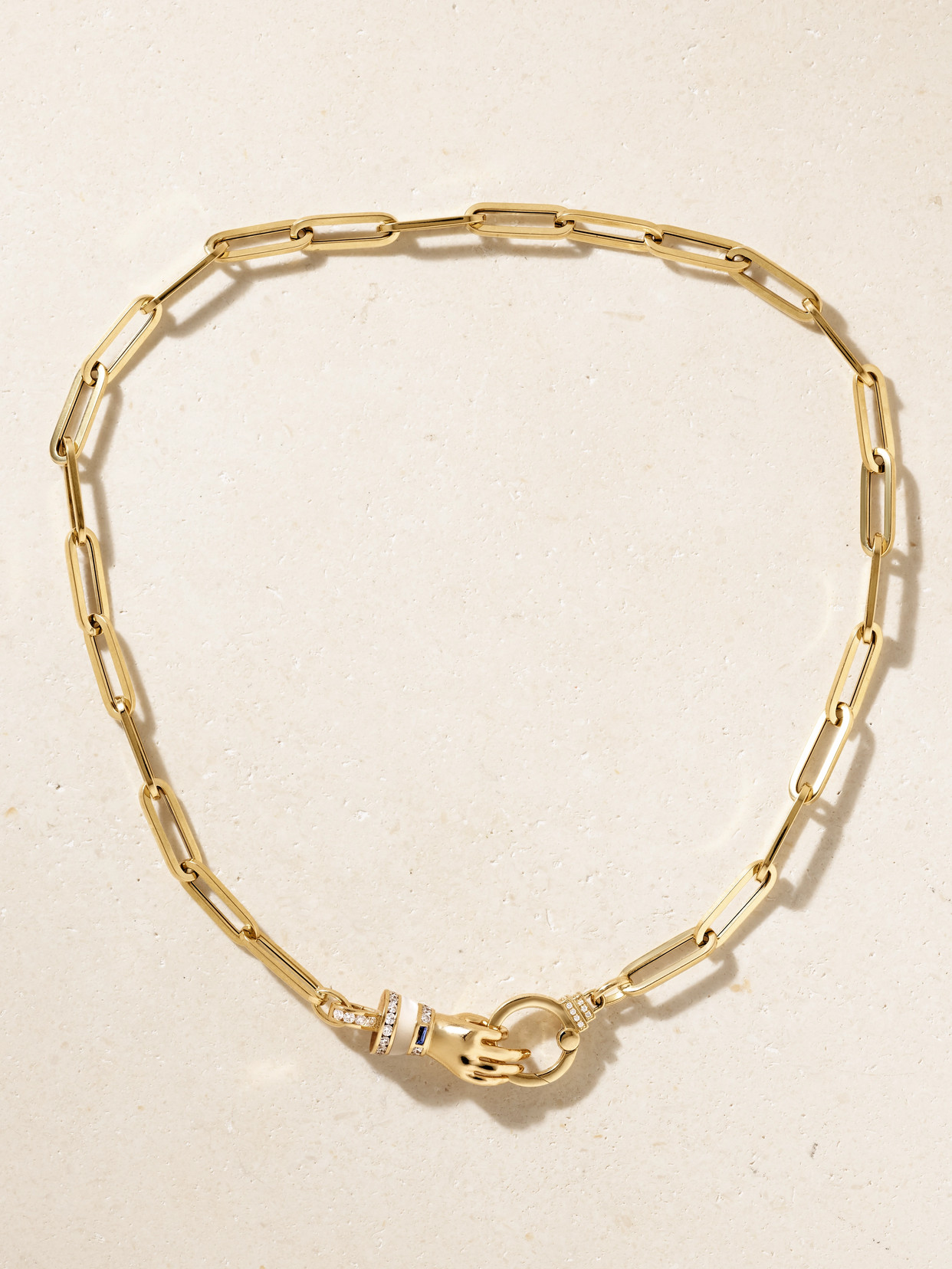 Sorellina La Mano Hand 18-karat Gold, Diamonds, Sapphire And Mother-of-pearl Necklace
