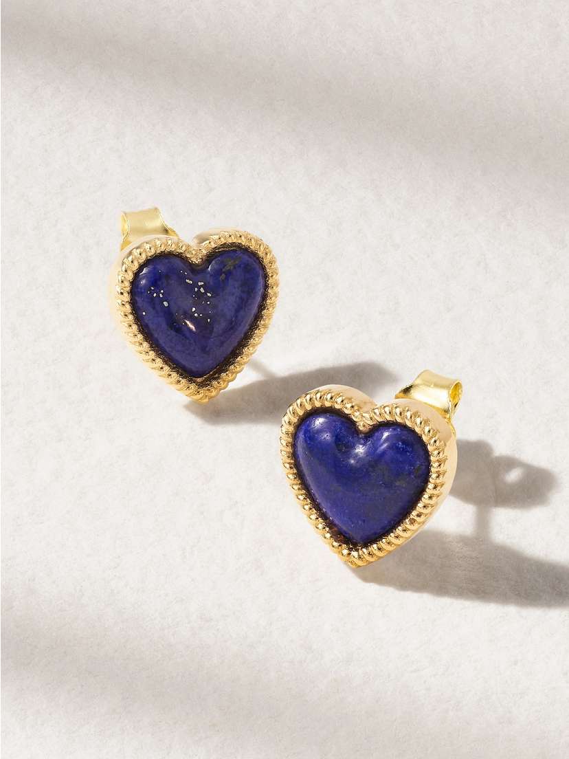 Established Rope Heart 18-karat Gold Lapis Lazuli Earrings