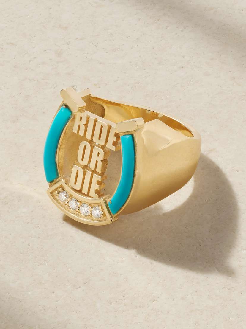Established Ride Or Die Horseshoe 18-karat Gold, Diamond And Enamel Ring