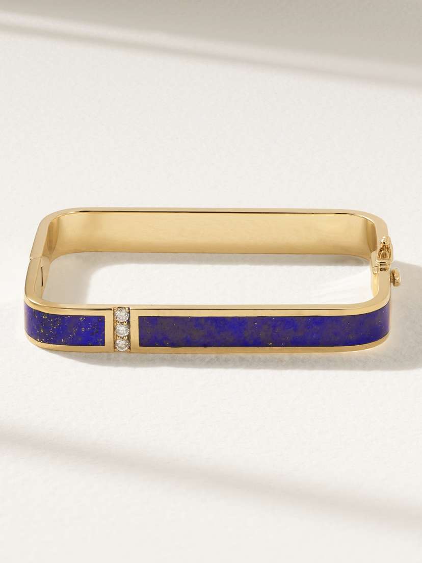 Established Lockdown 18-karat Gold, Diamond And Lapis Lazuli Bracelet
