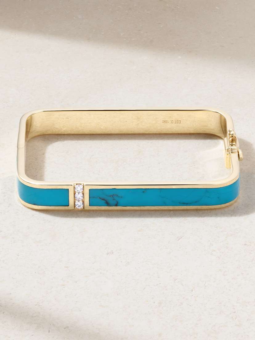 Established Inlay Lockdown 18-karat Gold, Turquoise And Diamond Bracelet