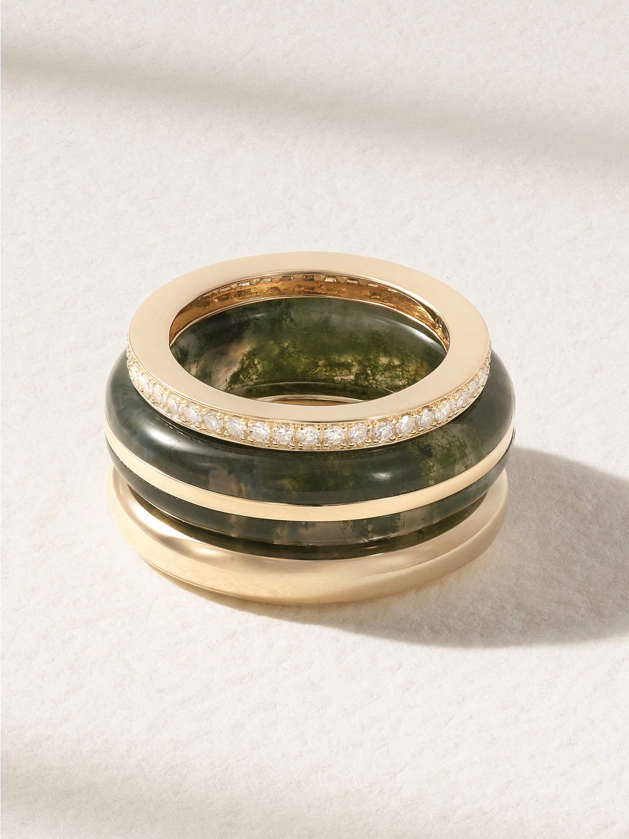 By Pariah - The Albert, Essential Stacking And Triple Eternity Set Of Three 14-karat Recycled Gold, Agate And Diamond Rings - Green