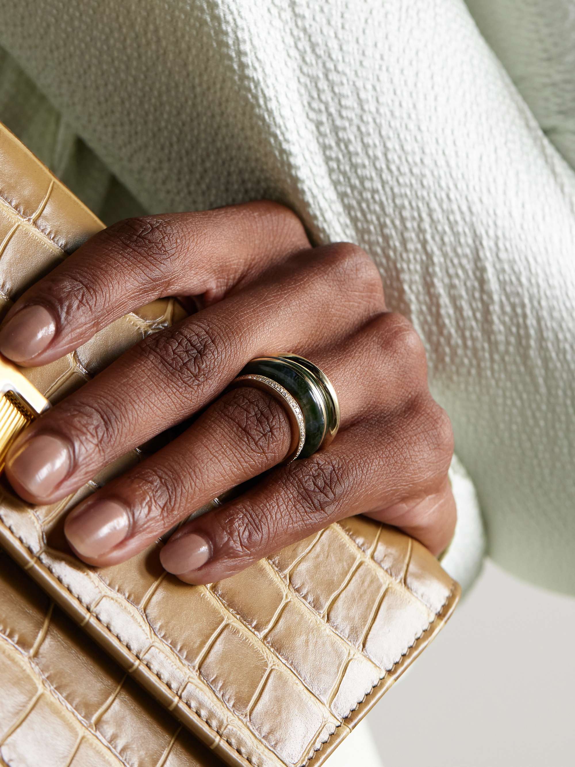 The Albert, Essential Stacking and Triple Eternity set of three 14-karat recycled gold, agate and diamond rings - green - One Size
