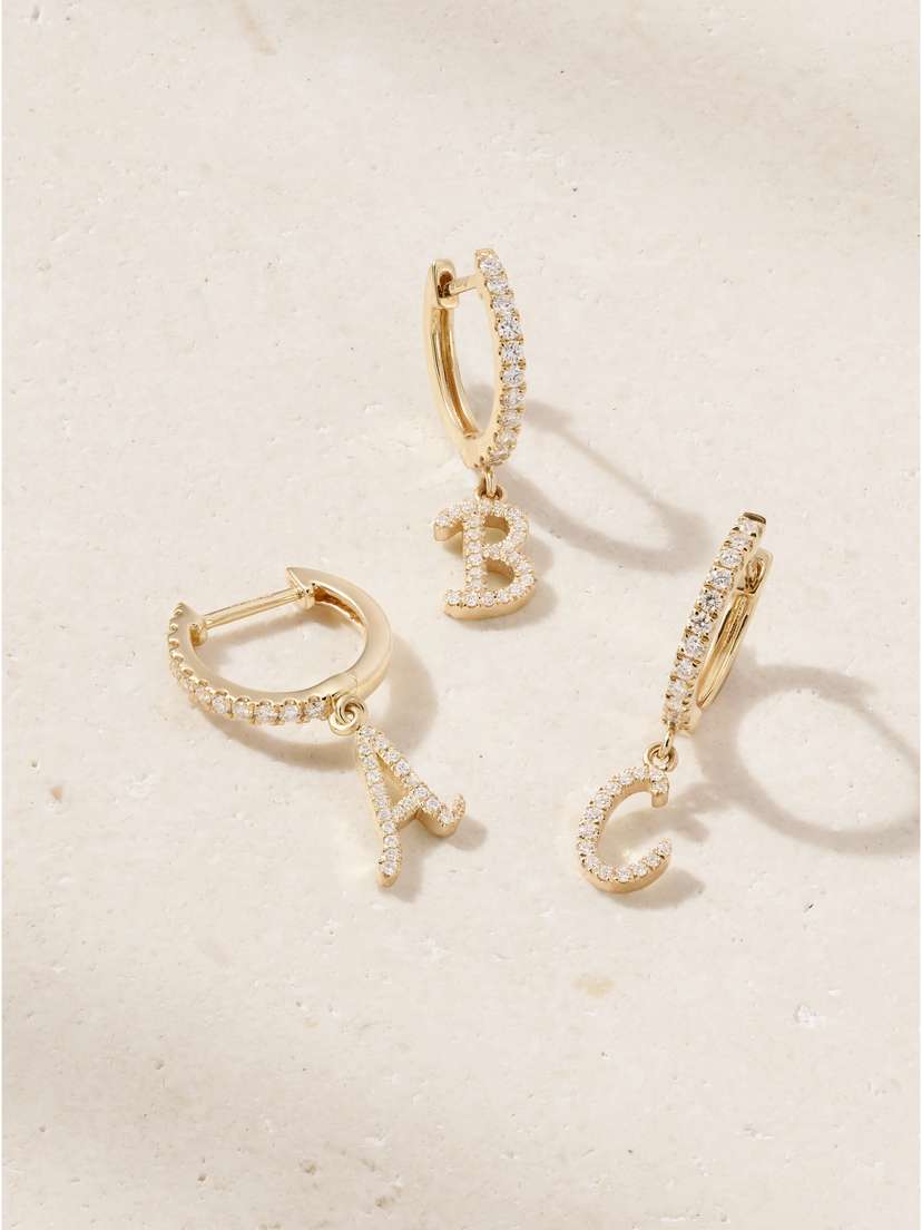 Initial Huggie 18-karat Gold Diamond Single Earring