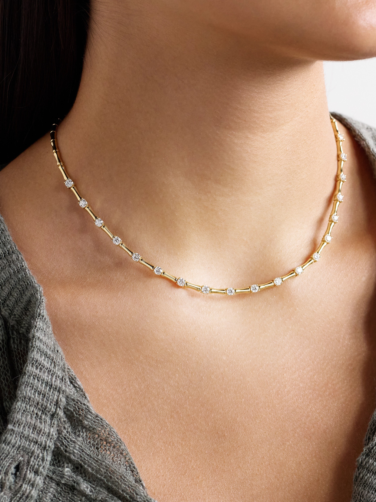 Anita Ko Bamboo 18-karat Gold Diamond Choker In Gold