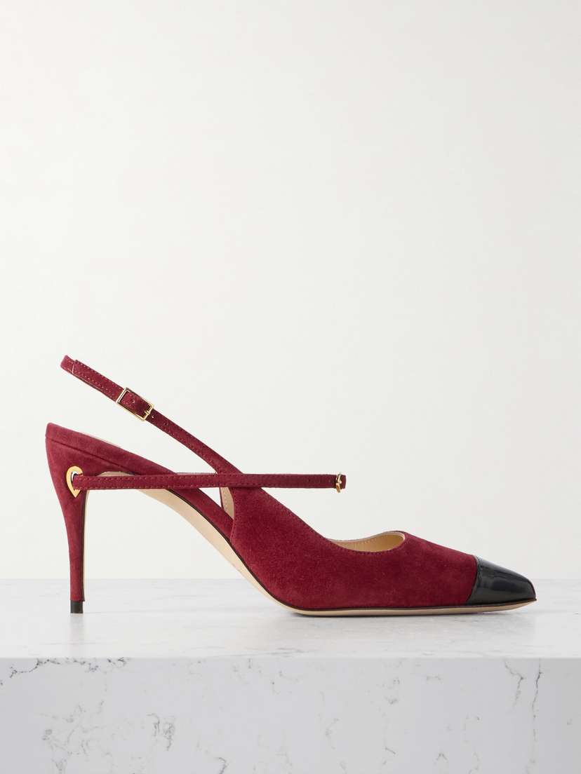 Jennifer Chamandi Edoardo 85 Patent Leather-trimmed Suede Slingback Pumps