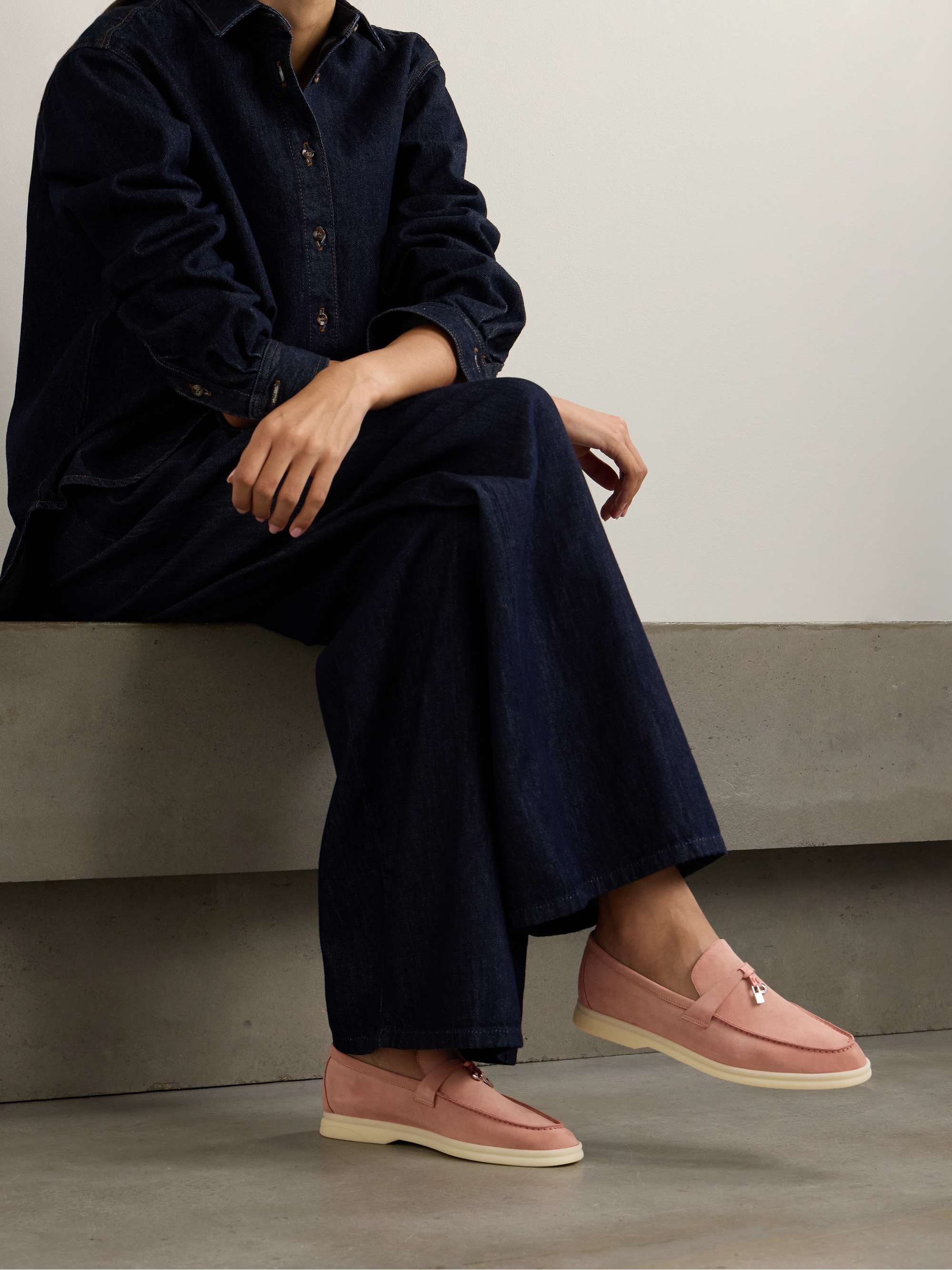 LORO PIANA Summer Charms Walk embellished suede loafers