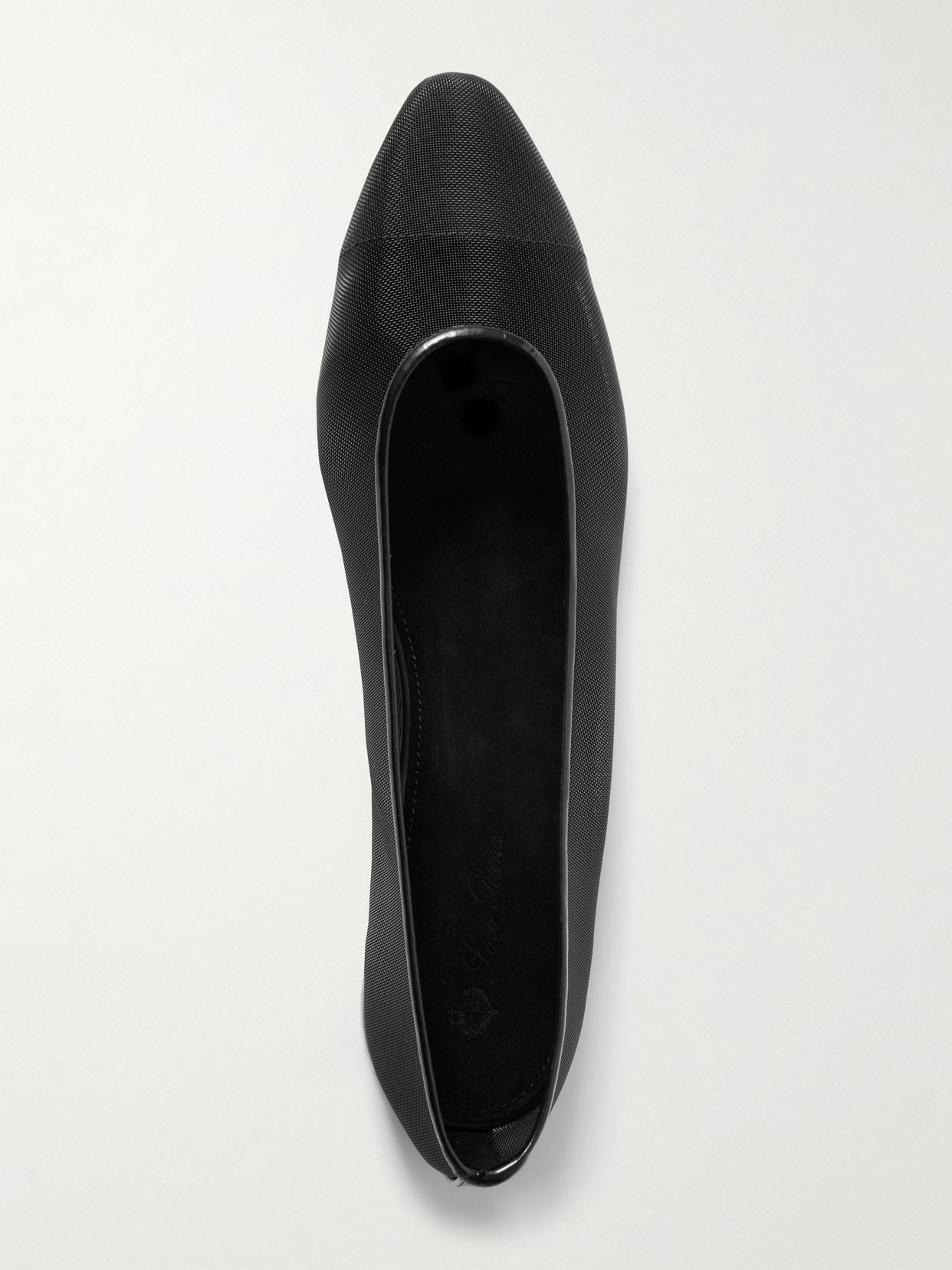 Loro Piana Primula Leather-trimmed Mesh Point-toe Flats In Black