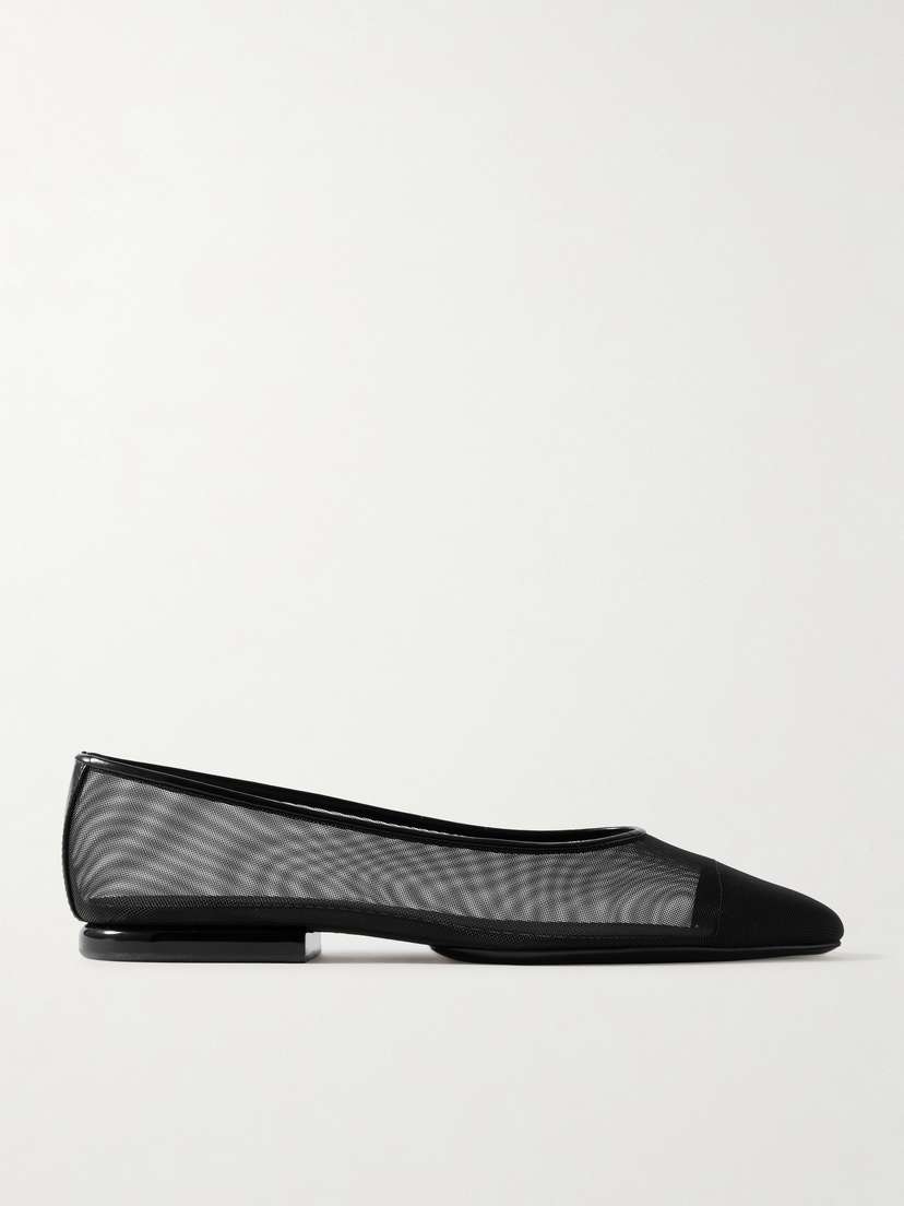 Loro Piana Primula Leather-trimmed Mesh Point-toe Flats