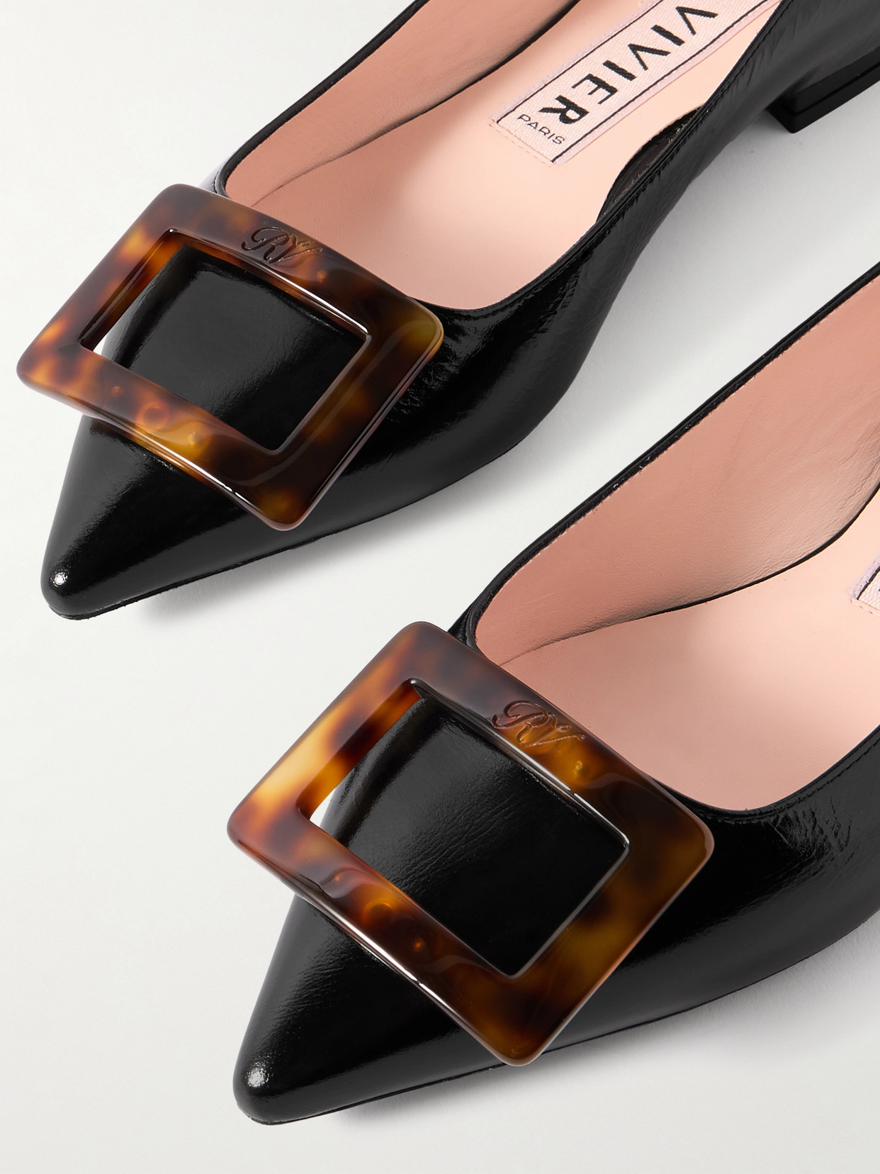 Gommettine Buckled Glossed Crinkled-Leather Ballet Flats