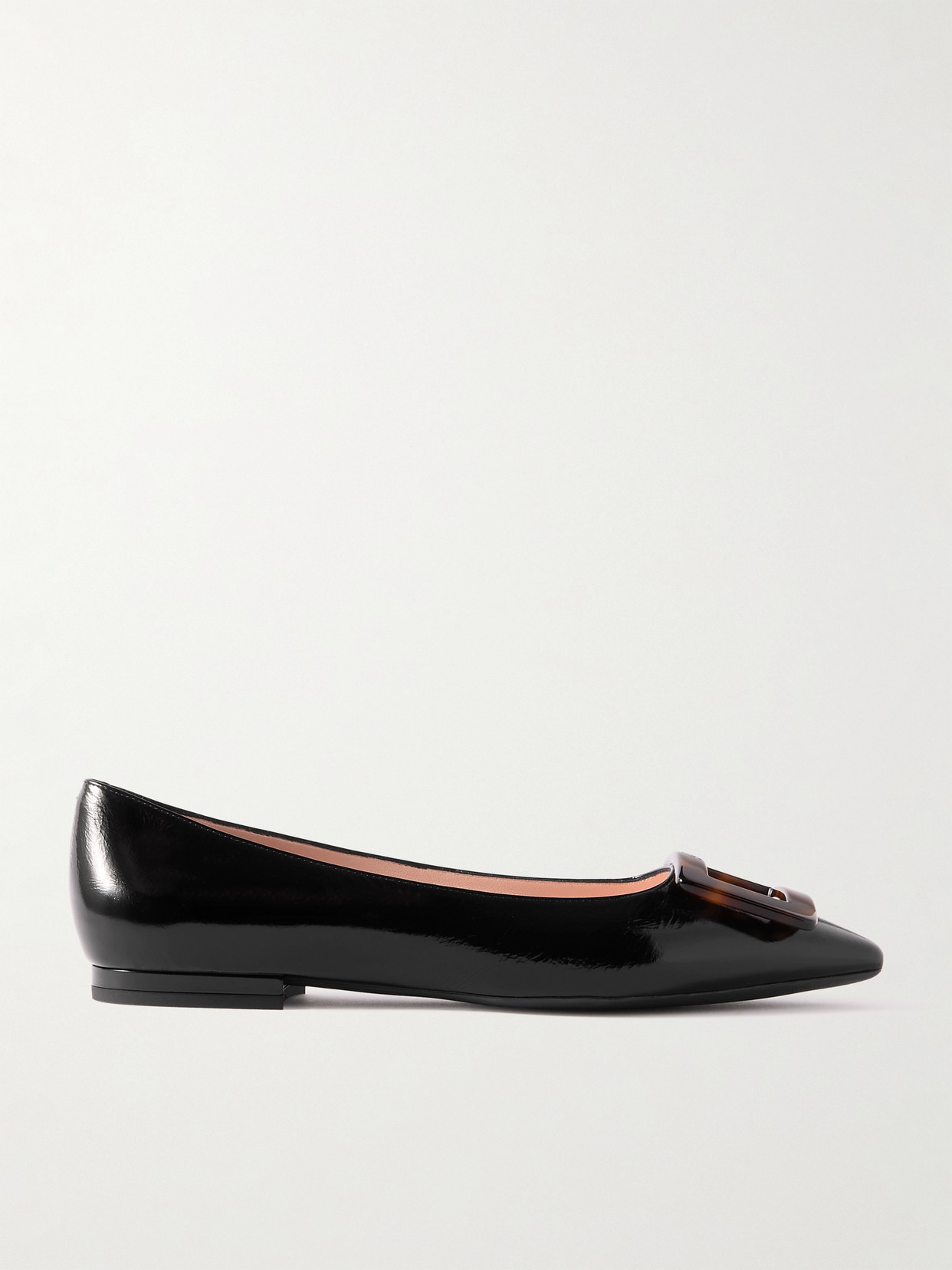 Roger Vivier - Gommettine Buckled Glossed Crinkled-leather Ballet Flats - Black