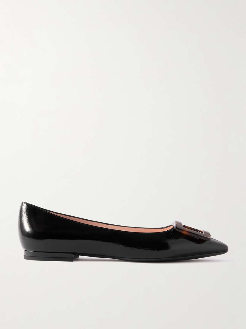 Roger Vivier Gommettine Buckled Glossed Crinkled-leather Ballet Flats