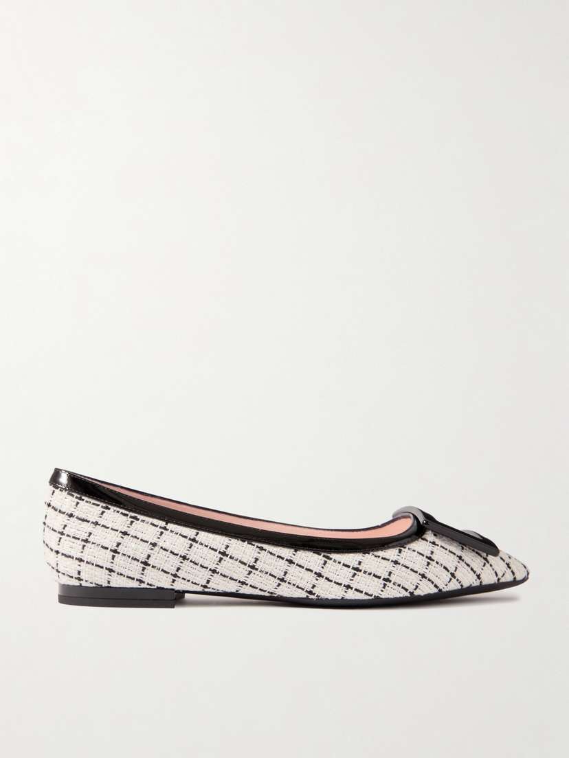 Roger Vivier Gommettine Patent-leather Trimmed Tweed Point-toe Ballet Flats