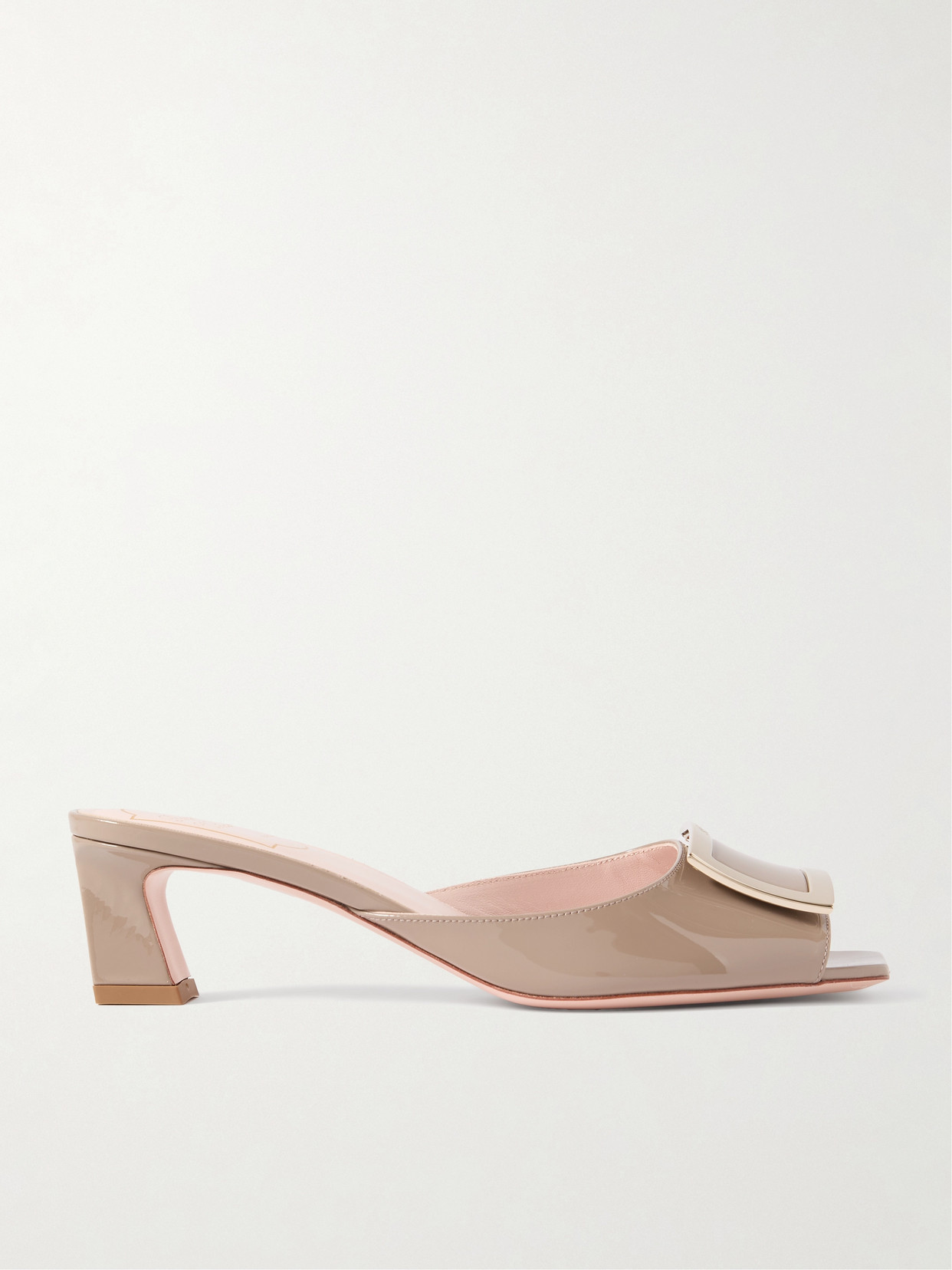 Roger Vivier 45mm Trompette Patent Leather Mules In 灰褐色