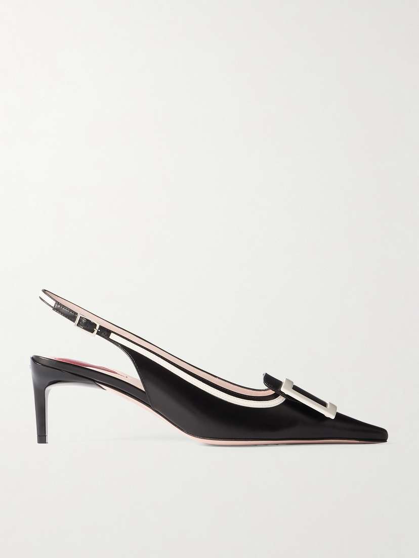 Roger Vivier New Canard 55 Buckle-embellished Patent-leather Pointed-toe Slingback Pumps