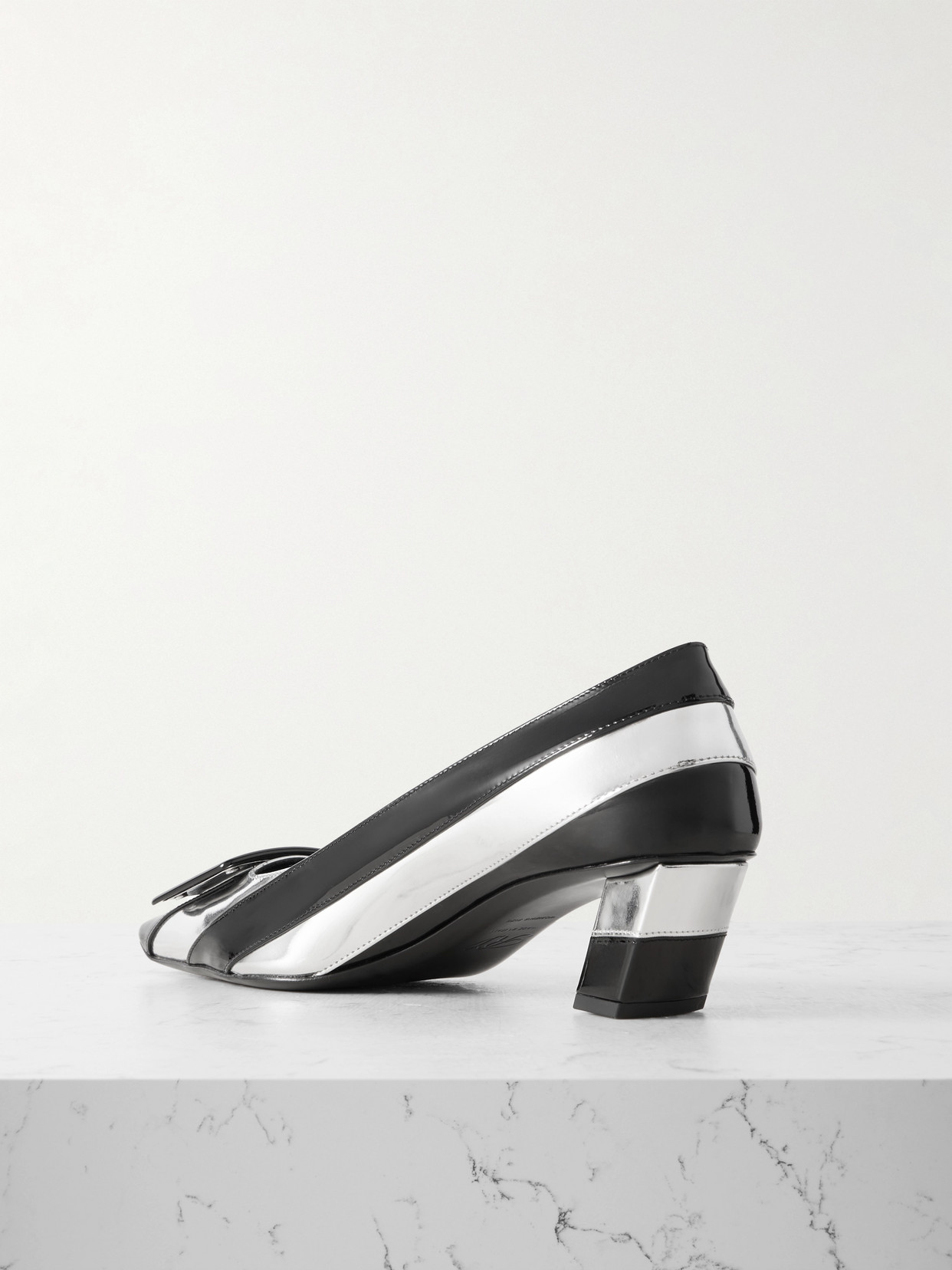 Roger Vivier Belle Vivier Embellished Striped Metallic And Patent-leather Pumps In Silver
