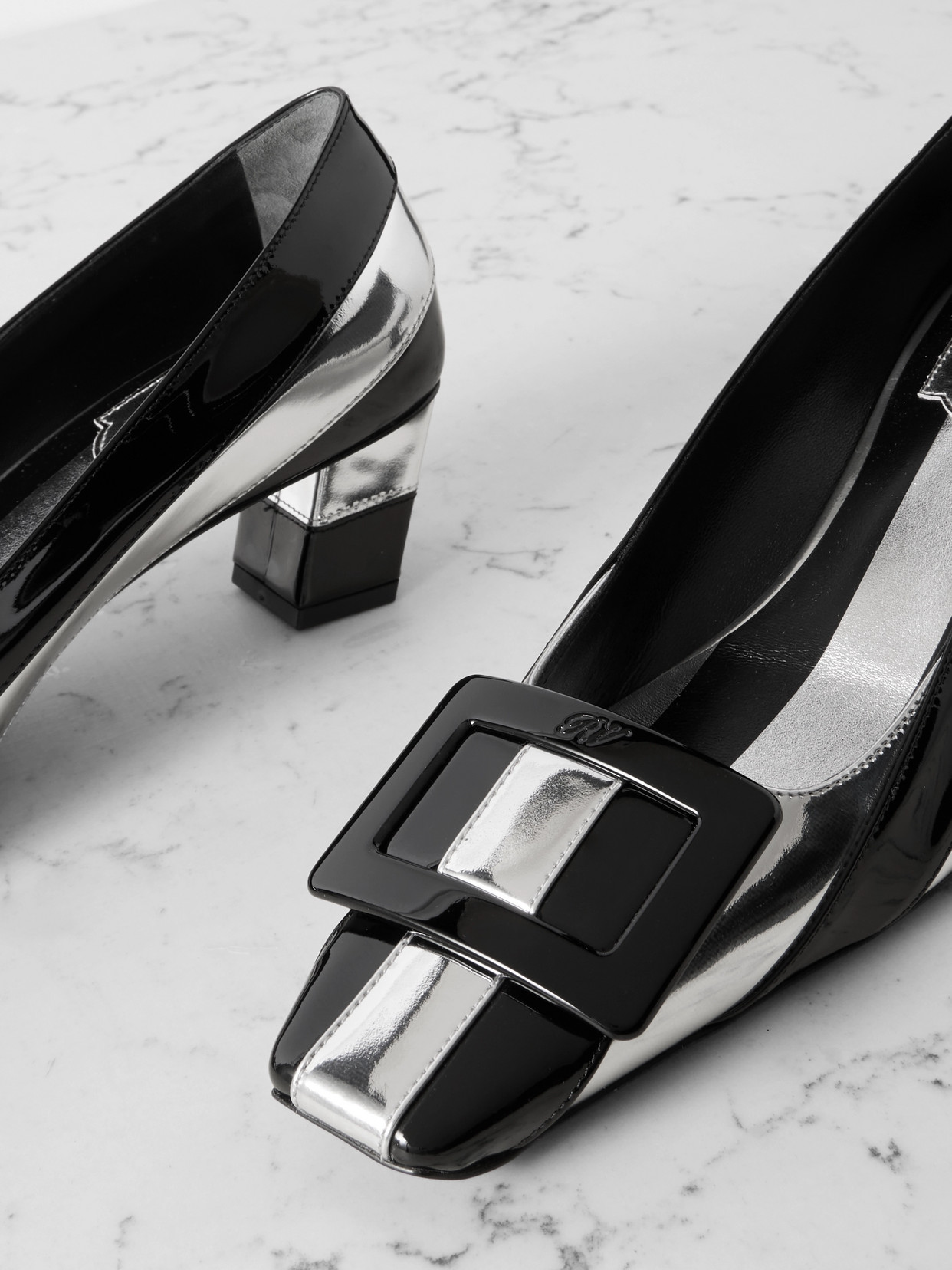 Roger Vivier Belle Vivier Embellished Striped Metallic And Patent-leather Pumps In Silver