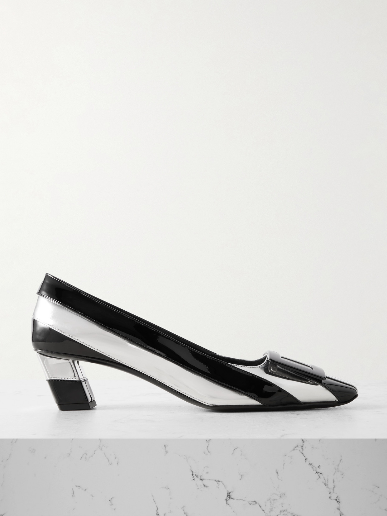 Roger Vivier Belle Vivier Embellished Striped Metallic And Patent-leather Pumps In Silver