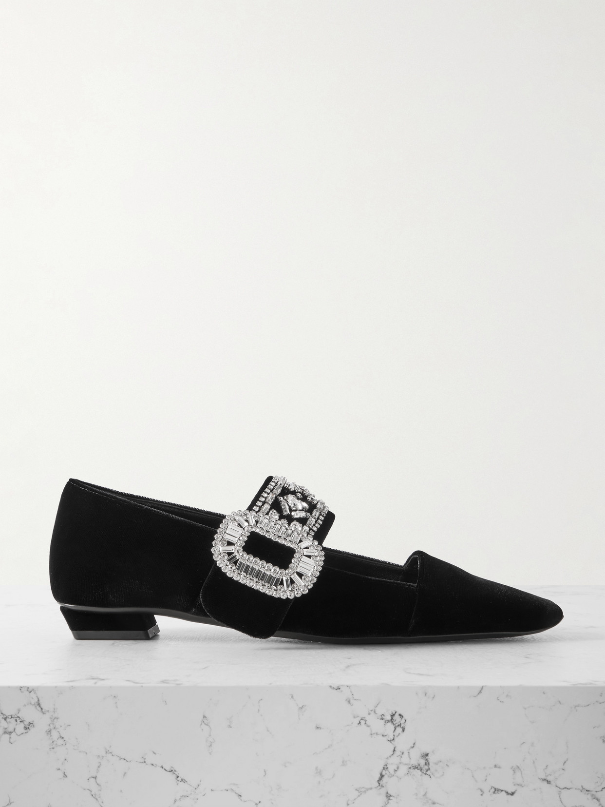 Roger Vivier - Crystal-embellished Velvet Mary Jane Ballet Flats - Black