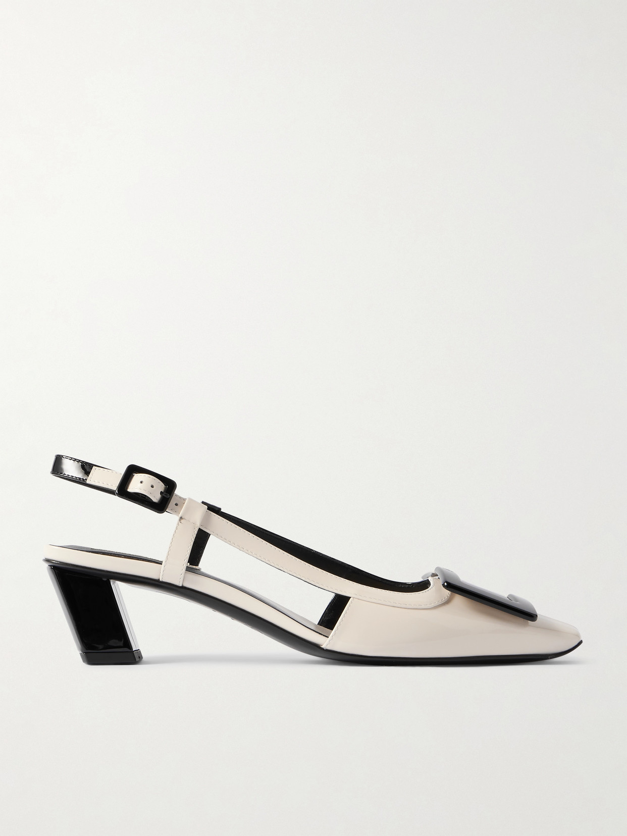 Roger Vivier - Belle Vivier 45 Two-tone Patent-leather Slingback Pumps - White