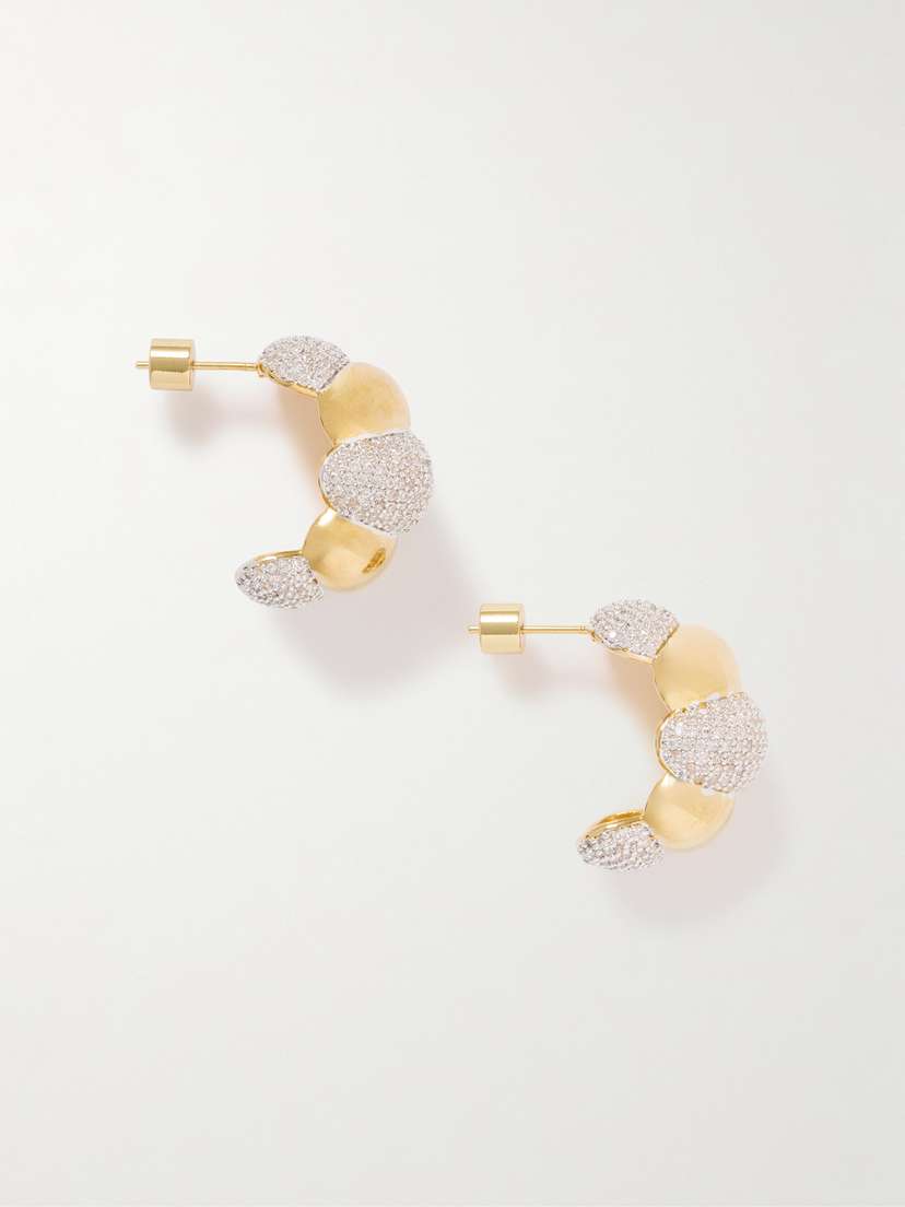 Martha Calvo Angelina Croissant Gold-plated And Crystal Hoop Earrings