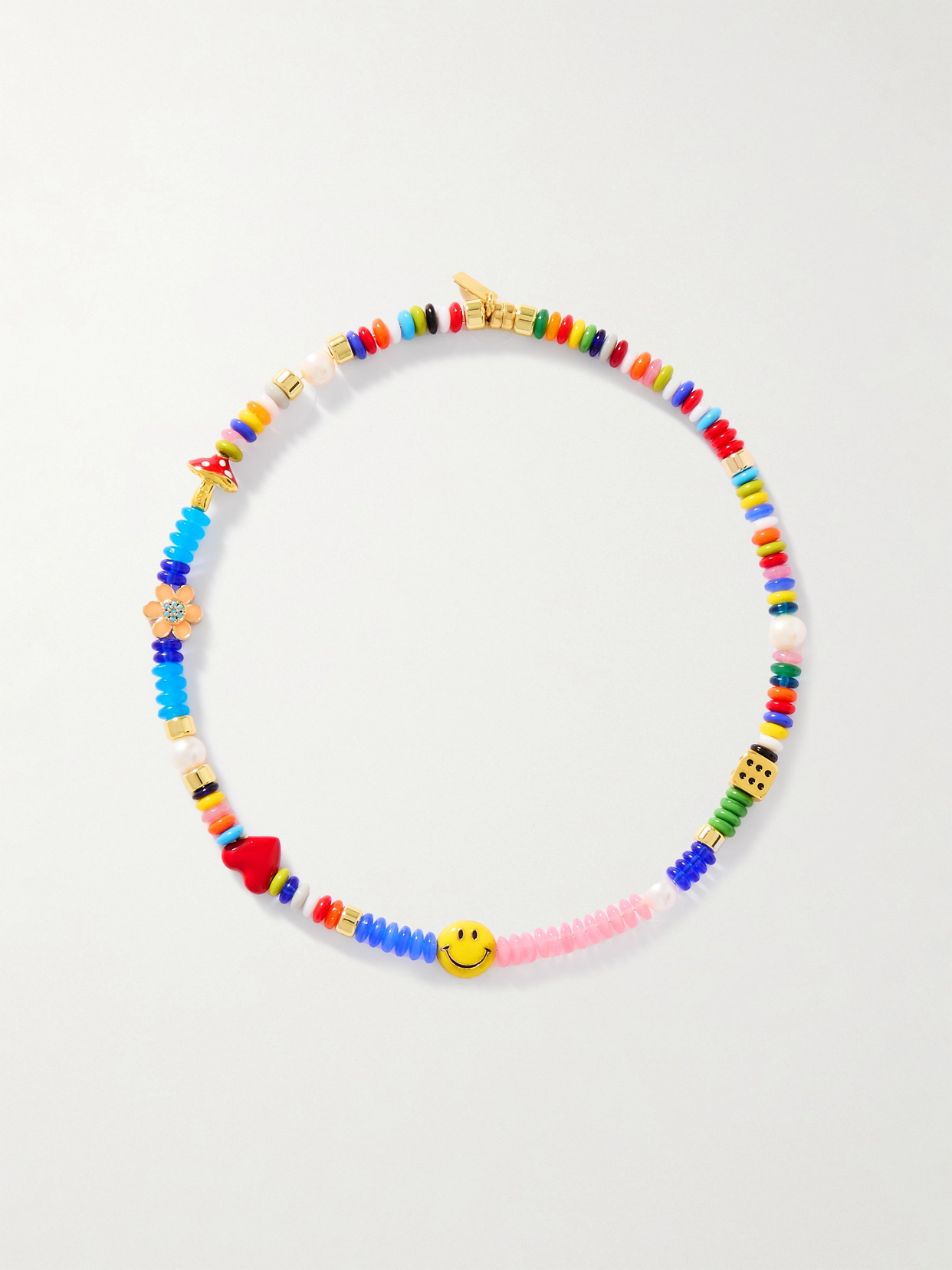 Martha Calvo Gold-tone Pearl, Enamel And Glass Necklace In Multi