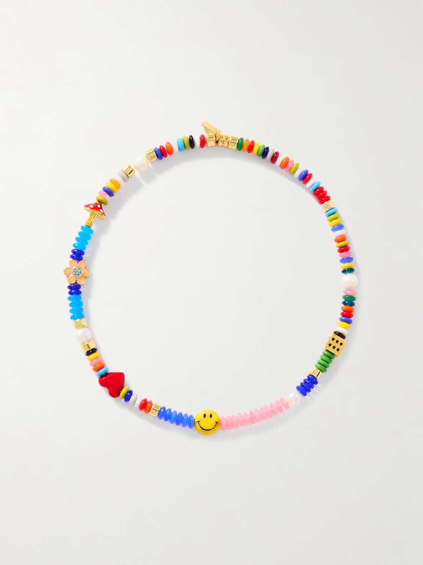 Martha Calvo Gold-tone Pearl, Enamel And Glass Necklace