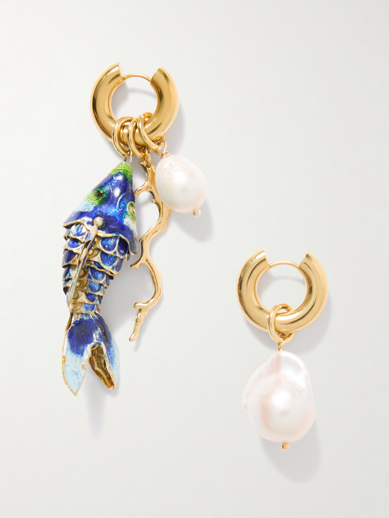 Martha Calvo Barrier Gold-plated, Pearl And Enamel Hoop Earrings In Multi