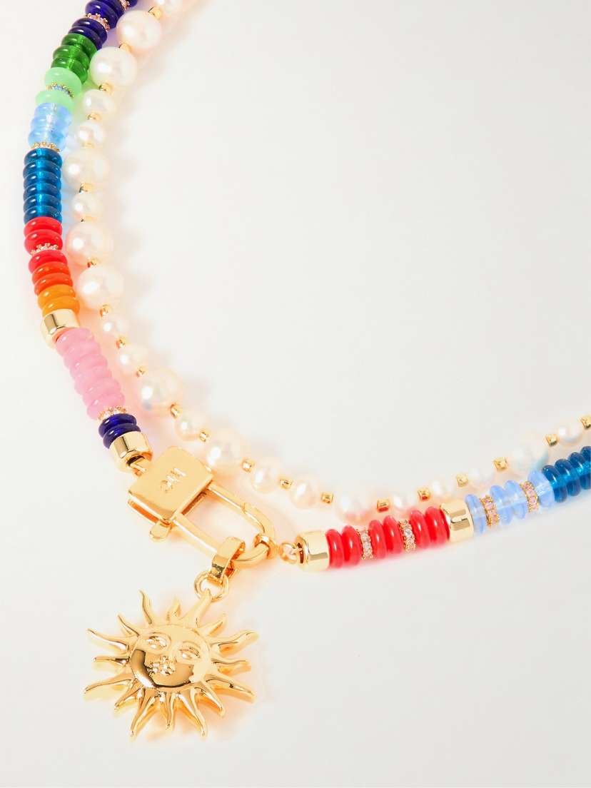 Martha Calvo 14-karat Gold, Crystal And Pearl Necklaces