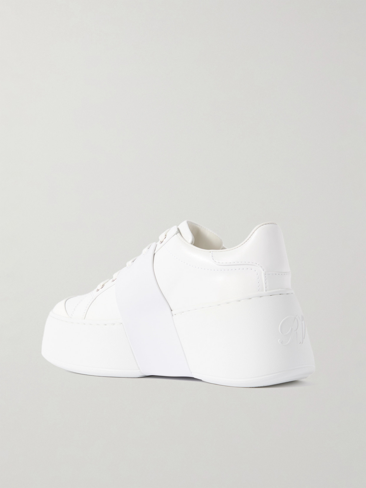 Roger Vivier Viv Skate Crystal-embellished Rubber-trimmed Leather Sneakers In White