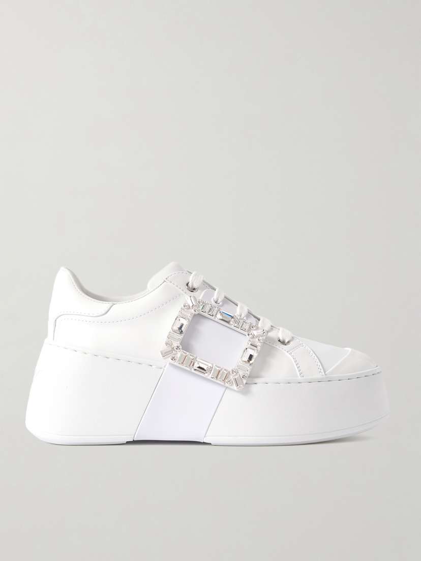 Roger Vivier Viv Skate High Crystal-embellished Rubber-trimmed Leather Sneakers