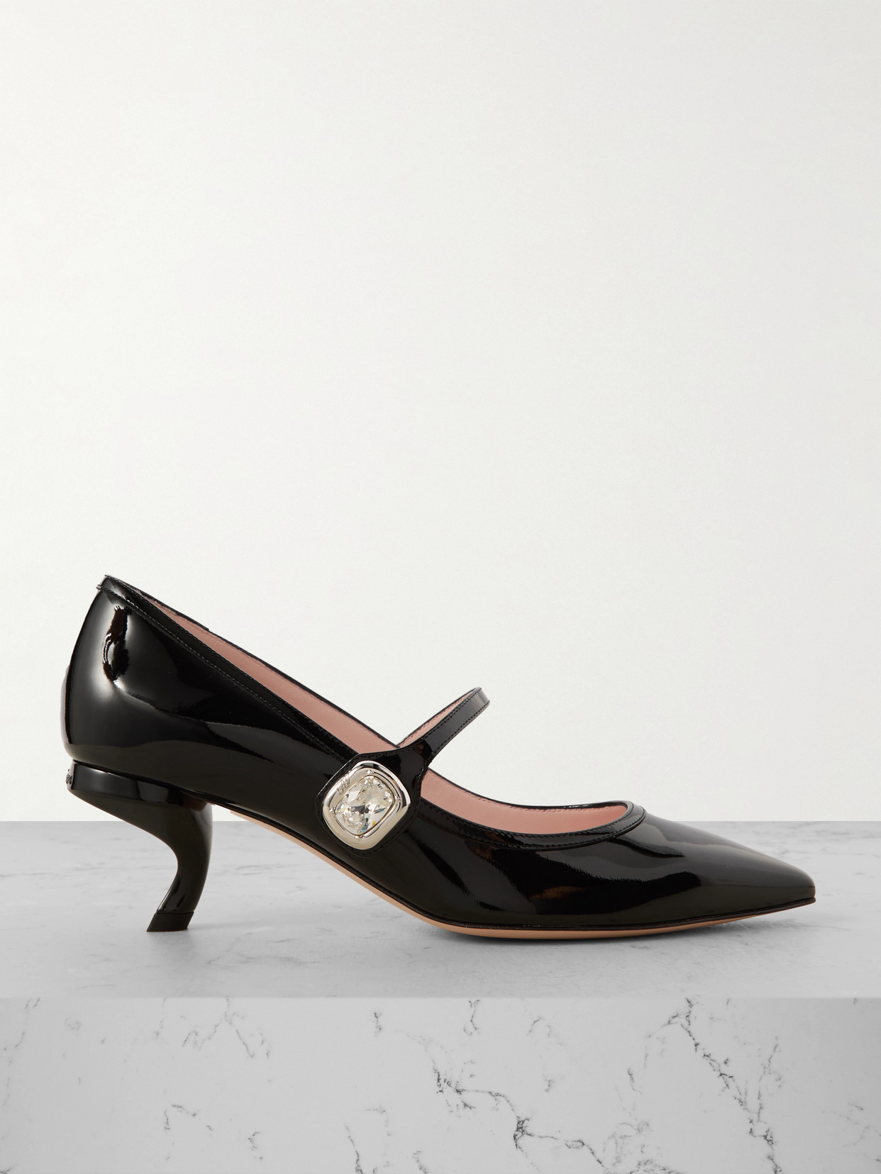 Roger Vivier - Virgule Crystal-embellished Patent-leather Mary Jane Pumps - Black