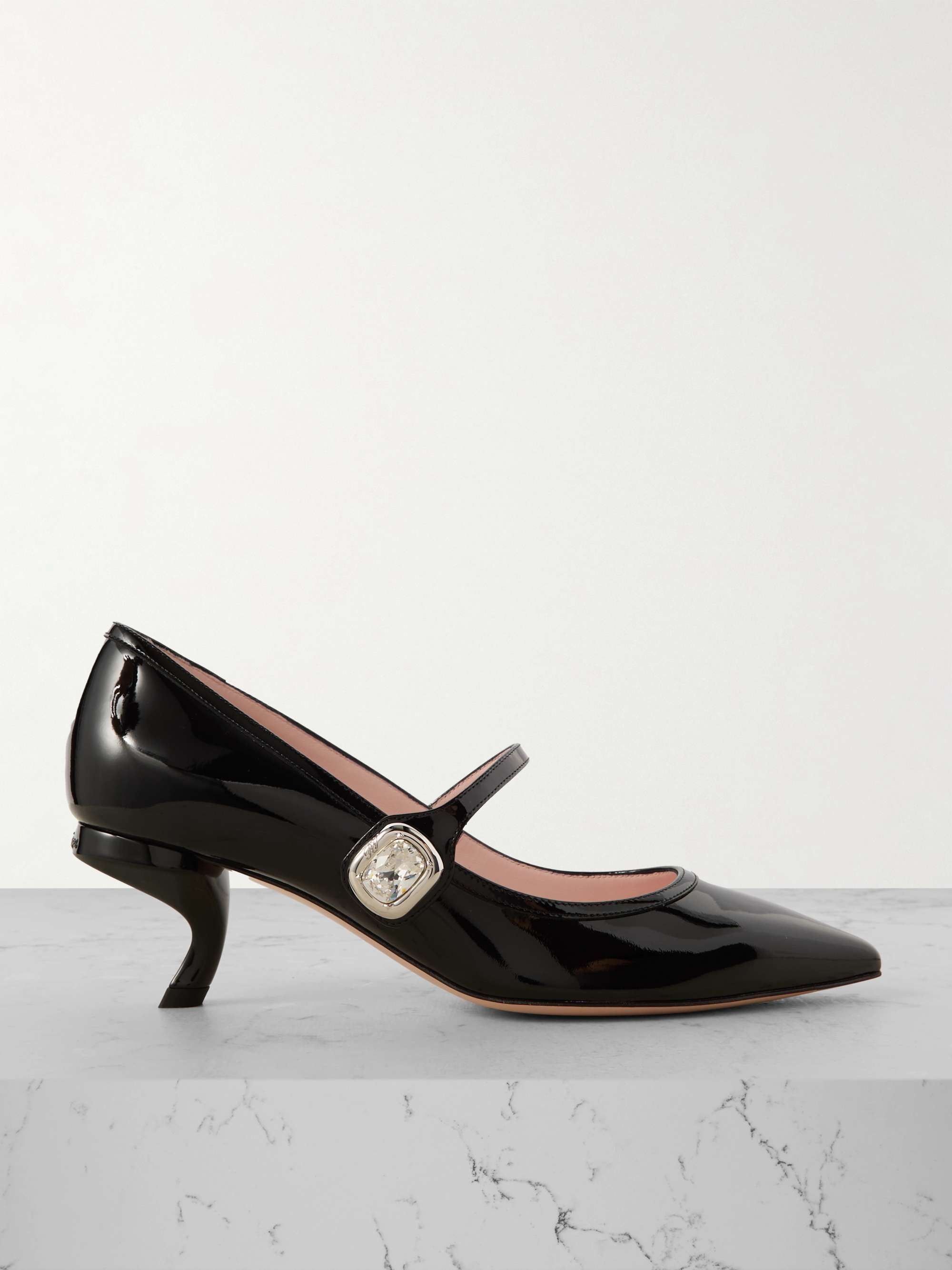 Virgule crystal embellished patent leather Mary Jane pumps black IT35.5